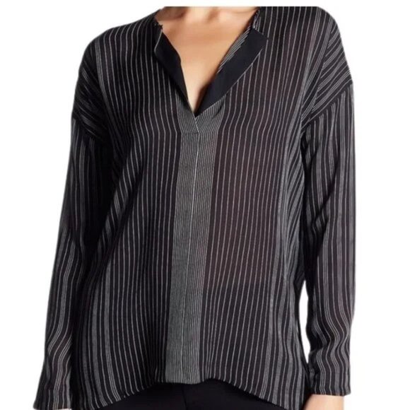 VINCE 100% silk slouchy striped black blouse - Picture 2 of 13